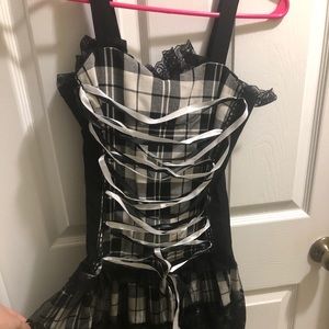 Black and White Plaid/ Lace Gothic Corset Dress